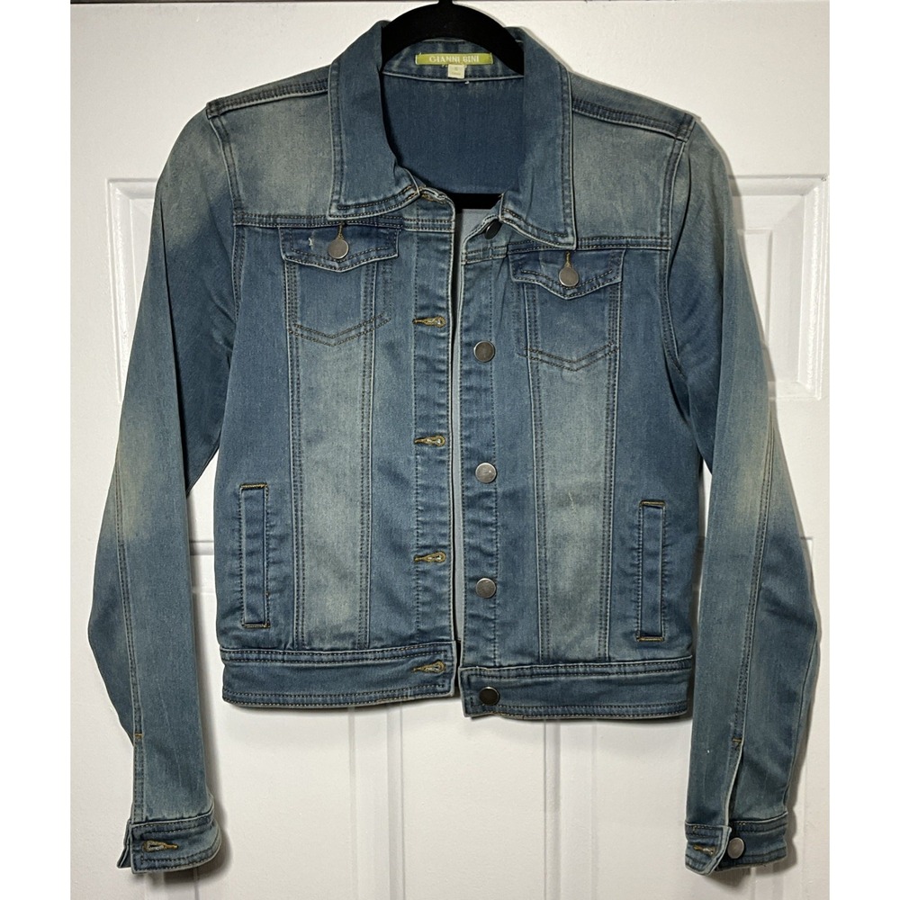 Gianni Bini Denim Biker/Bomber Mid Wash Distressed Jacket Women's Small